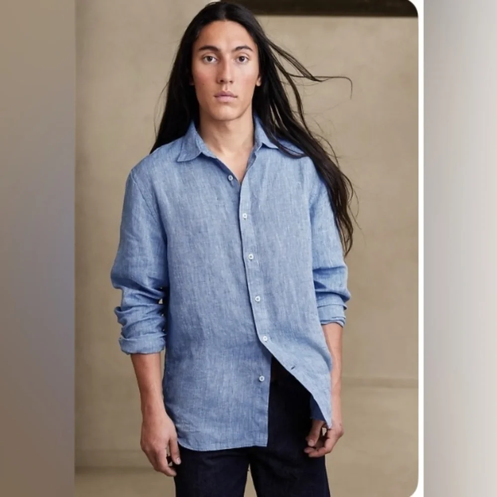 NWT Banana Republic Castillo Linen Light Blue Shirt Size Small